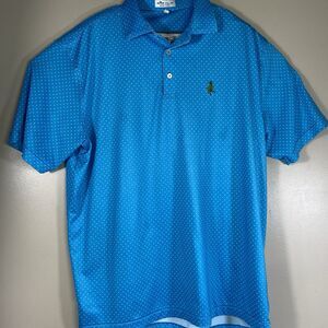 Peter Millar Summer Comfort Men Large Performance Polo Blue Polka Dots